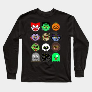 MONSTER FACES Halloween Emoji Shirt Skeleton Dracula Costume Long Sleeve T-Shirt